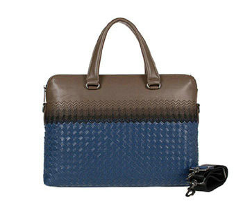 Bottega Veneta intrecciato leather briefcase 1159349-5 blue&brown